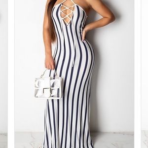 Navy white striped dress
